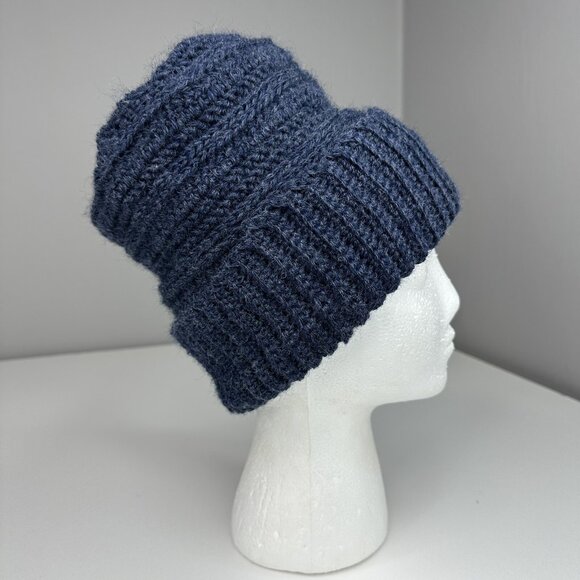 Handmade New Navy Blue Merino Wool Slouchy Winter‎ Knit Beanie -Adult Large - Picture 1 of 9